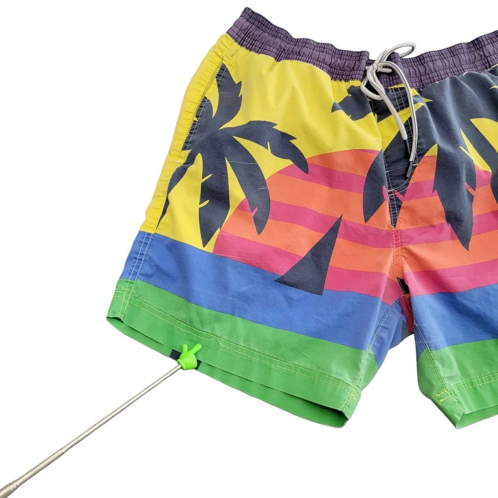 Tommy Hilfiger Swim Trunks Mens Large Multi Color Tropical Sunset Palm Tree